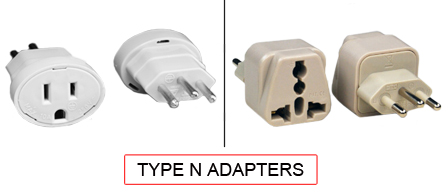 TYPE N Adapters are used in the following Countries:
<br>
Primary Country known for using TYPE N adapters is Brazil.

<br>Additional Country that uses TYPE N adapters is South Africa.

<br><font color="yellow">*</font> Additional Type N Electrical Devices:


<br><font color="yellow">*</font> <a href="https://internationalconfig.com/icc6.asp?item=TYPE-N-PLUGS" style="text-decoration: none">Type N Plugs</a> 

<br><font color="yellow">*</font> <a href="https://internationalconfig.com/icc6.asp?item=TYPE-N-CONNECTORS" style="text-decoration: none">Type N Connectors</a> 

<br><font color="yellow">*</font> <a href="https://internationalconfig.com/icc6.asp?item=TYPE-N-OUTLETS" style="text-decoration: none">Type N Outlets</a> 

<br><font color="yellow">*</font> <a href="https://internationalconfig.com/icc6.asp?item=TYPE-N-POWER-CORDS" style="text-decoration: none">Type N Power Cords</a>

<br><font color="yellow">*</font> <a href="https://internationalconfig.com/icc6.asp?item=TYPE-N-POWER-STRIPS" style="text-decoration: none">Type N Power Strips</a>

<br><font color="yellow">*</font> <a href="https://internationalconfig.com/worldwide-electrical-devices-selector-and-electrical-configuration-chart.asp" style="text-decoration: none">Worldwide Selector. View all Countries by TYPE.</a>

<br>View examples of TYPE N adapters below.